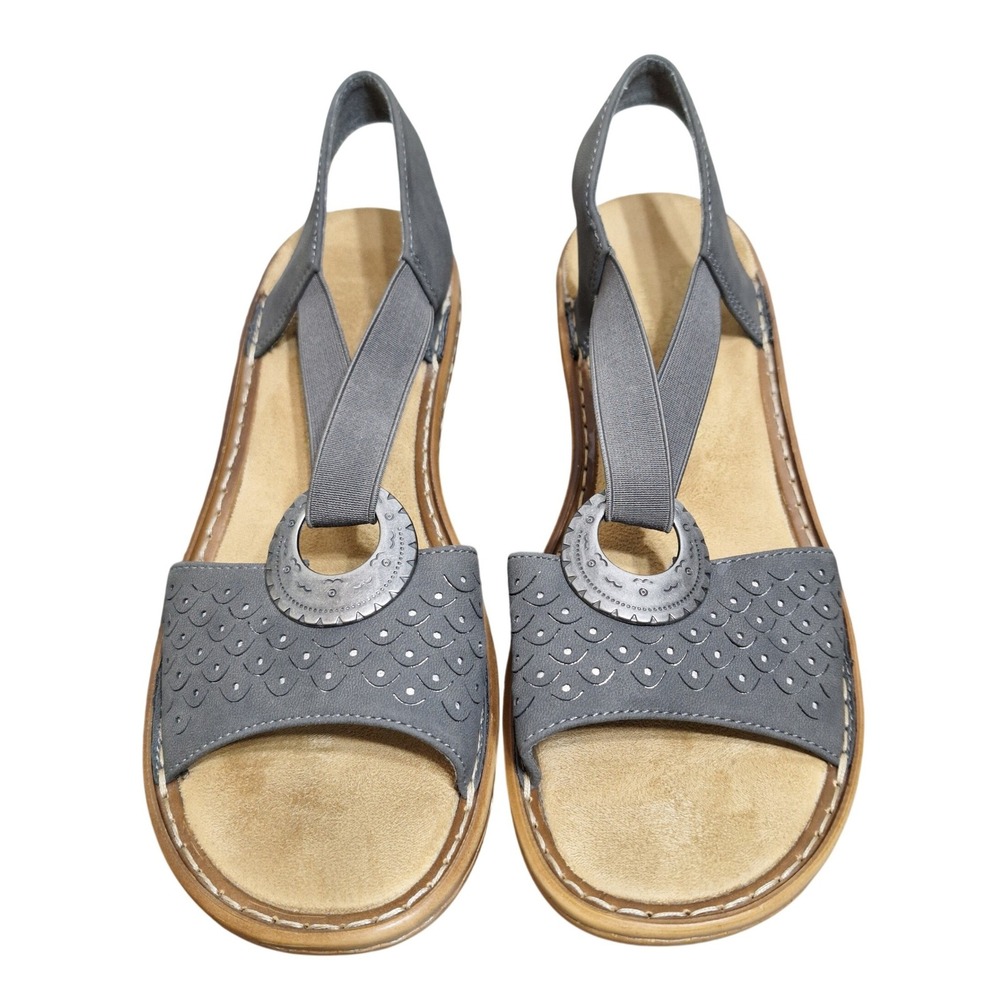 Rieker Antistress Women's Size 11US Grey Laser Cut Elastic Slingback Sandals